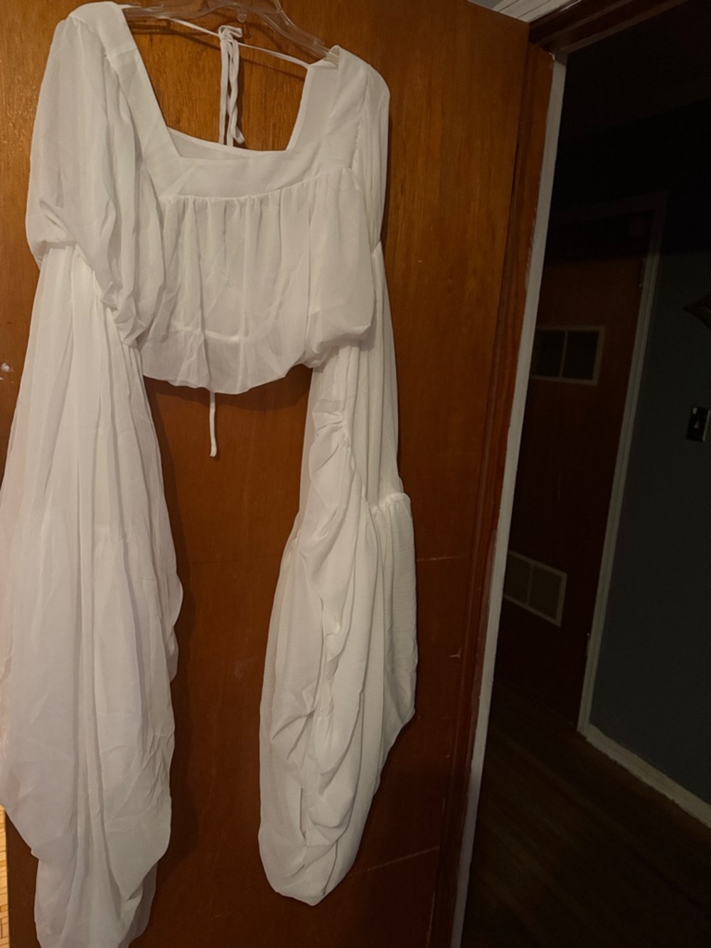 White Peasant Crop Top with Dramatic Draped Sleeves